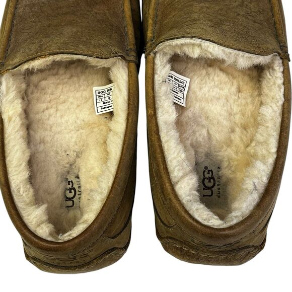 UGG Ascot Slippers Mens 11 Brown Suede Sheep Wool Lined Slip On Mocassin Casual - Picture 6 of 11
